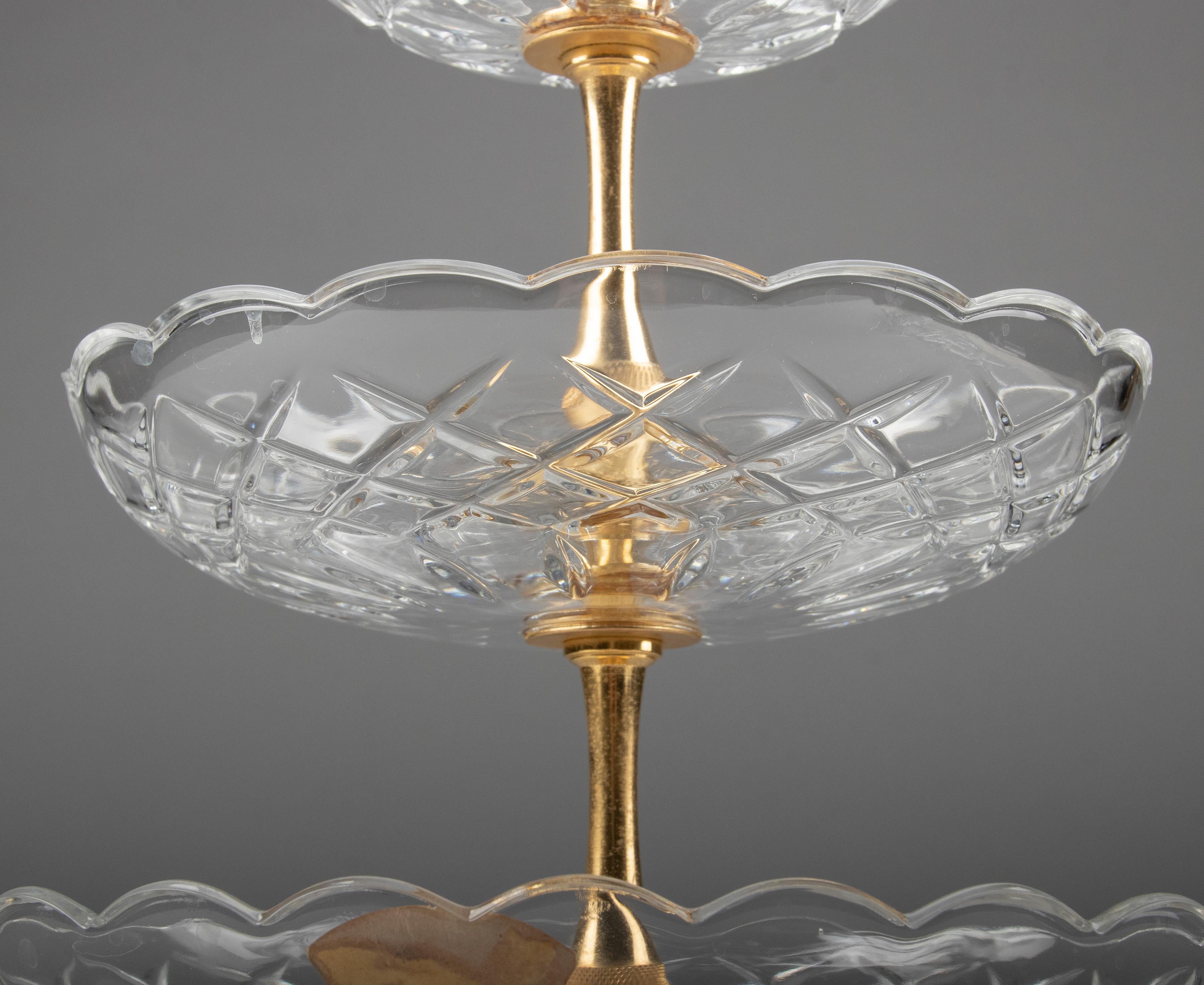Servidor de cristal de 3 pisos Mid Century Modern by Val Saint Lambert en Bueno estado para la venta en Casteren, Noord-Brabant