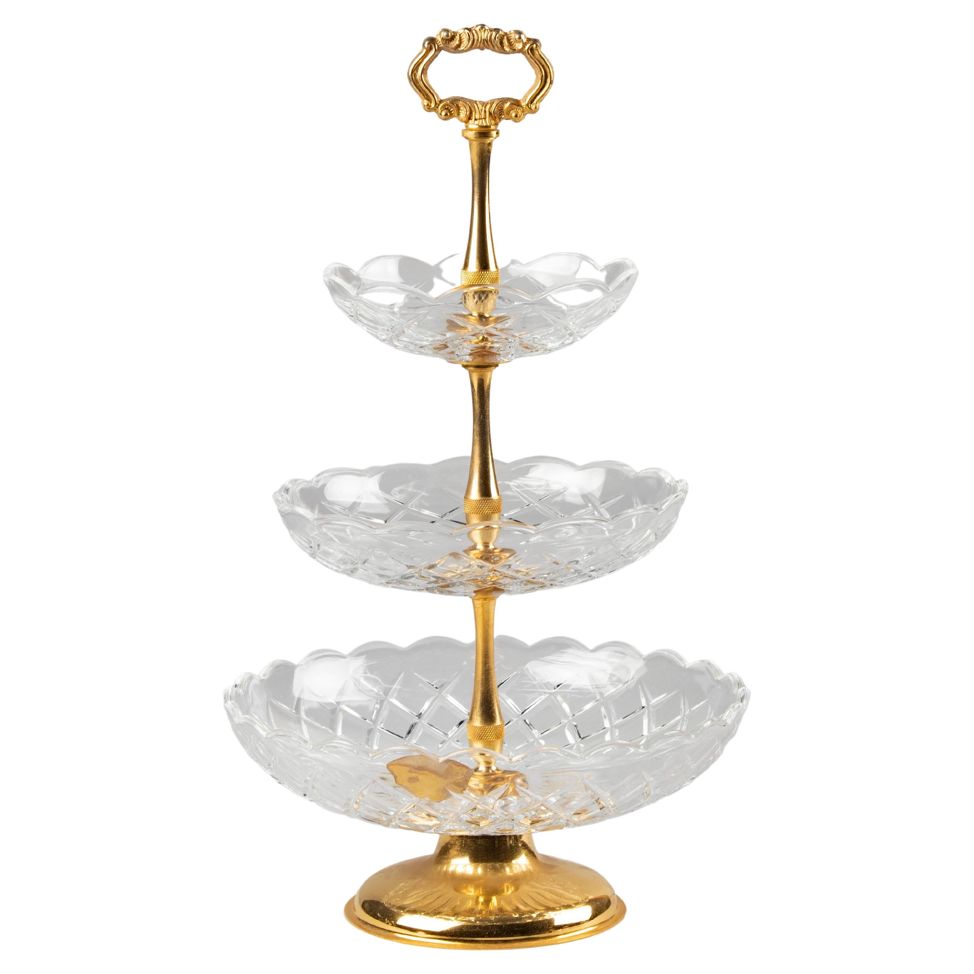 Mid Century Modern 3-Tier Crystal Server by Val Saint Lambert For Sale