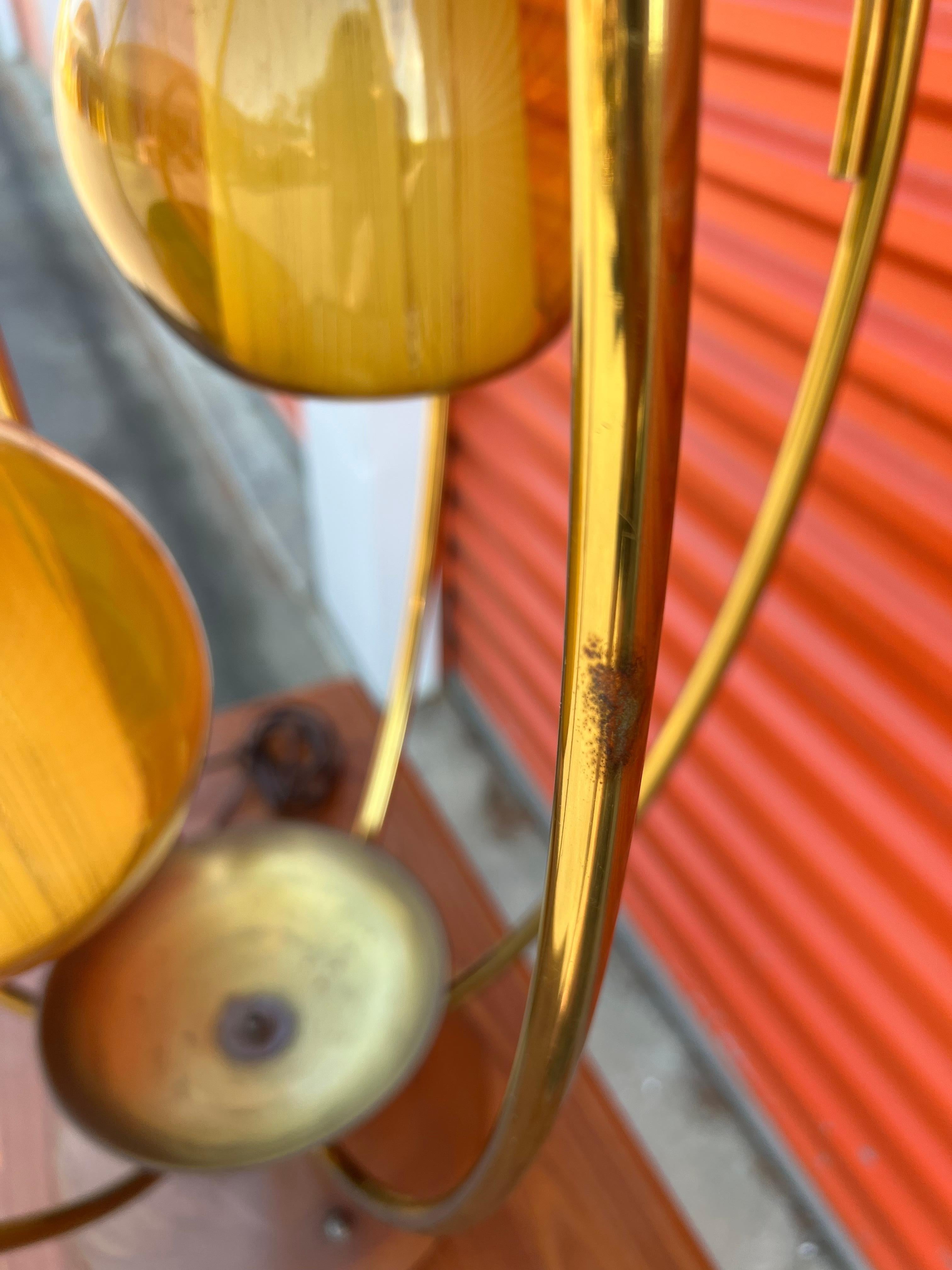Mid-Century Modern 3 Way Glass Globe Brass Table Lamp 6