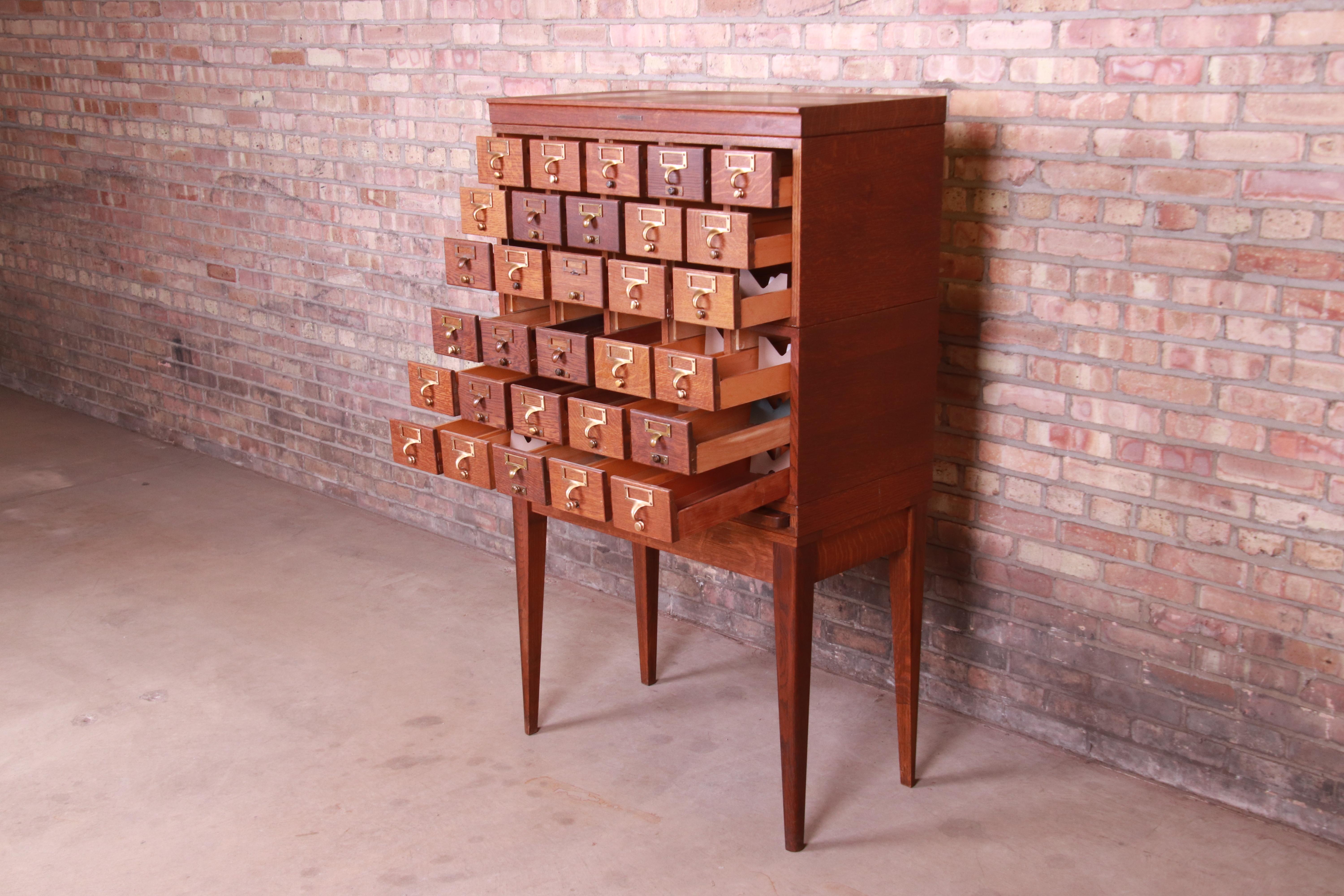 Mid-Century Modern 30-Drawer Oak Library Card Catalog by Gaylord Bros. In Good Condition In South Bend, IN