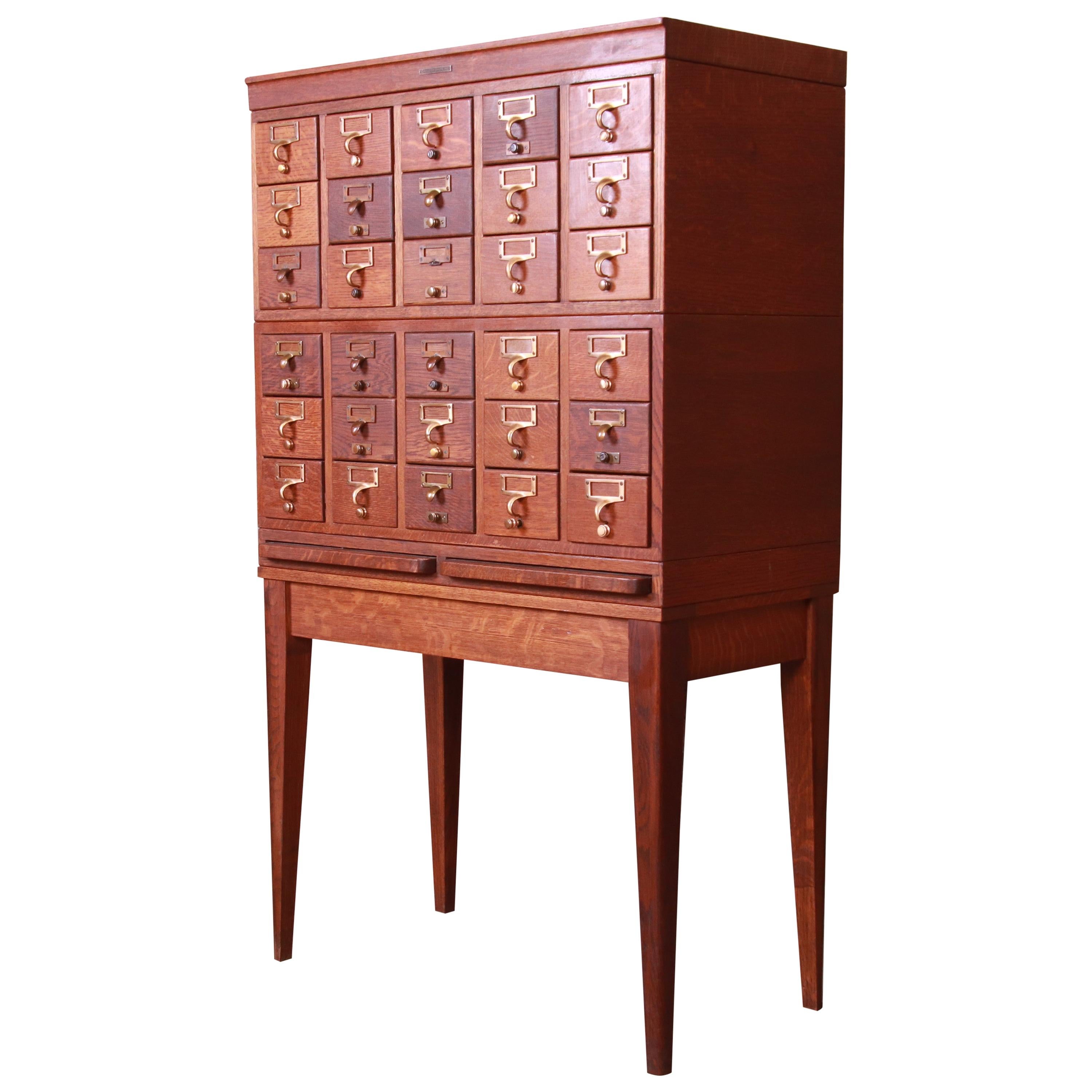 Mid-Century Modern 30-Drawer Oak Library Card Catalog by Gaylord Bros.