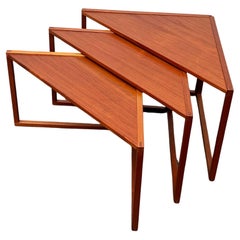 Mid-Century Modern 343 Triangular Teak Nesting Tables Kai Kristiansen Vildbjerg