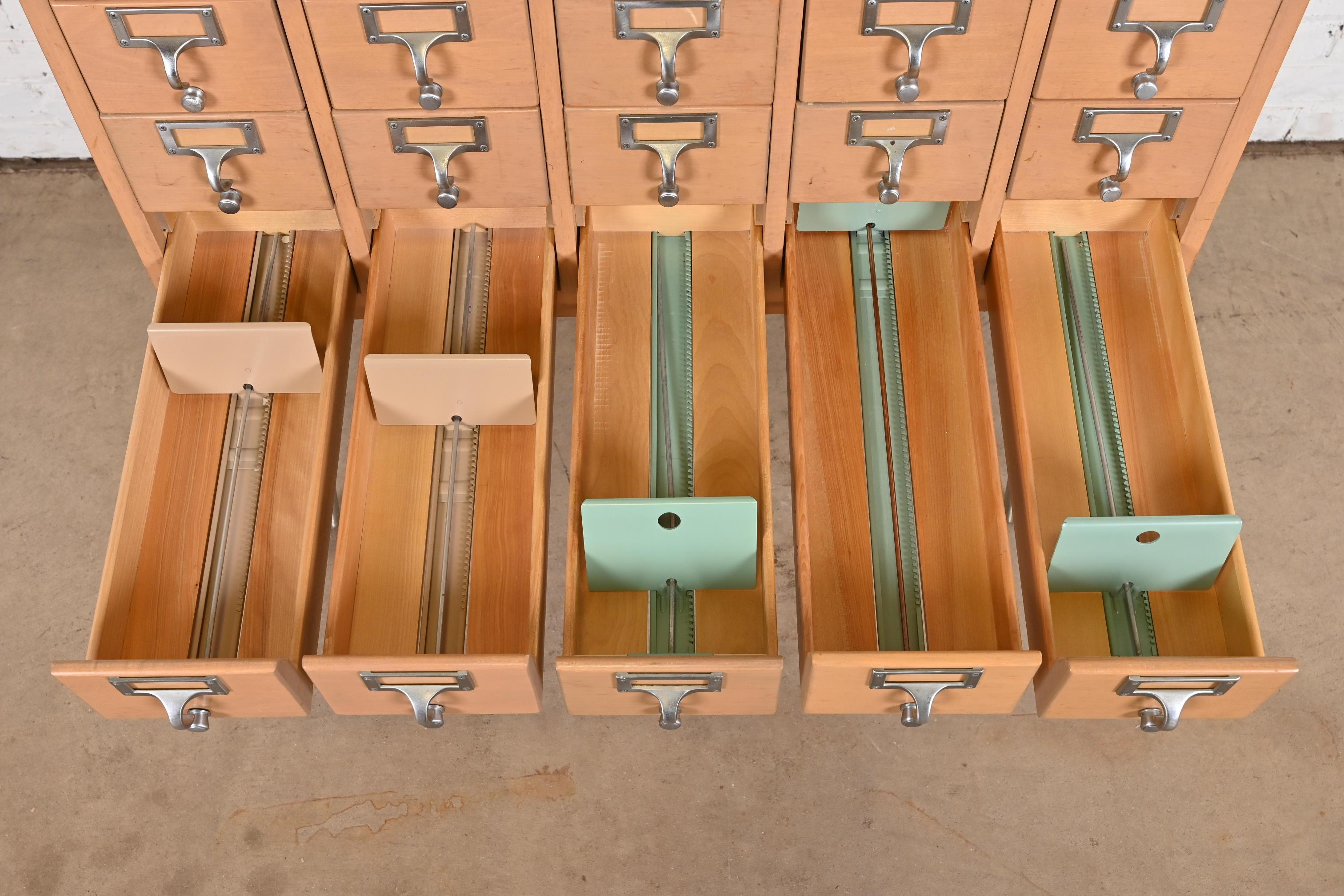 Steel Mid-Century Modern 35-Drawer Maple Library Card Catalog by John E. Sjöström Co.