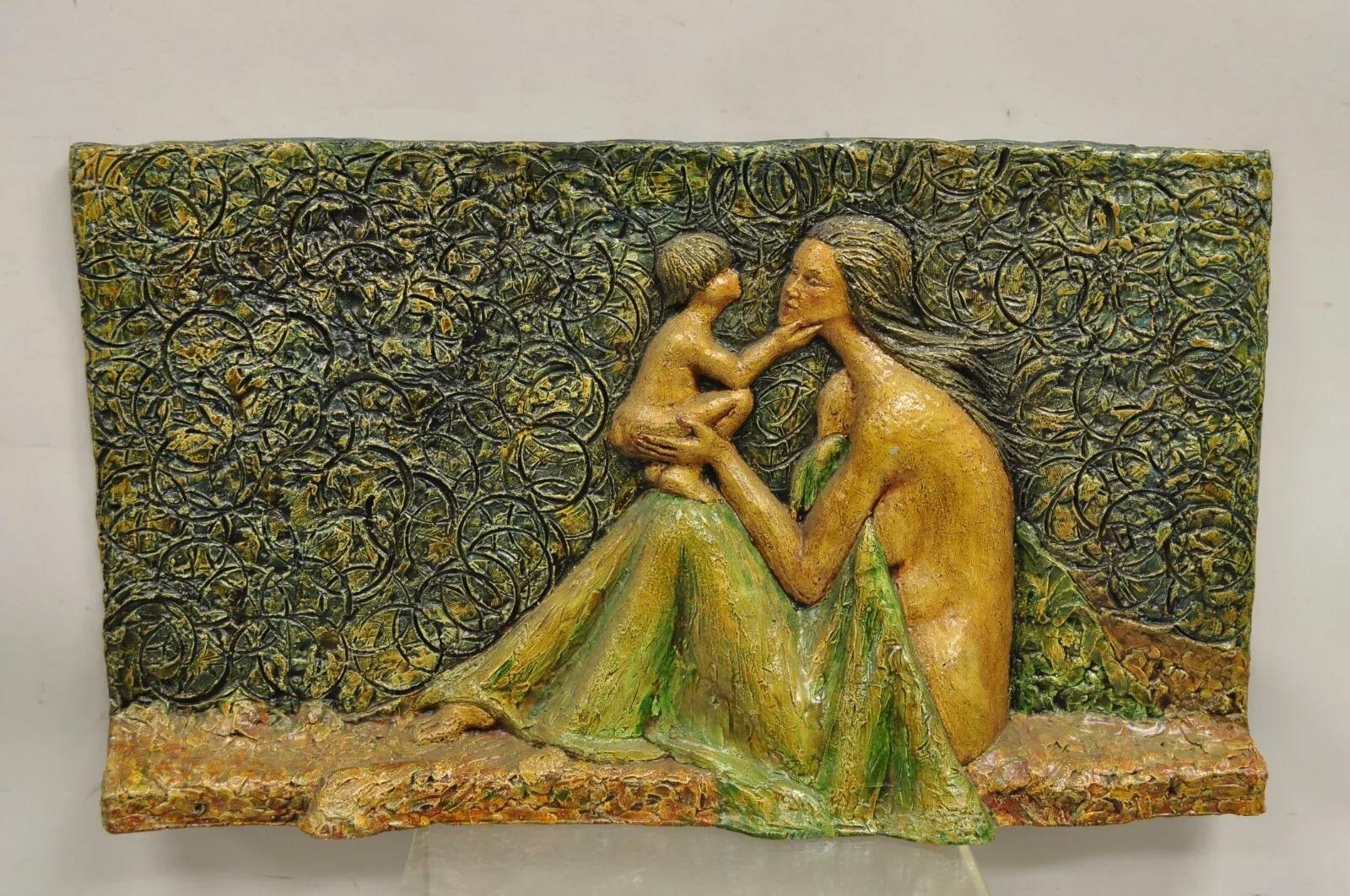 Mid Century Modern 3D Fiberglass Relief Mother & Child Nude Wall Art Sculpture For Sale 4