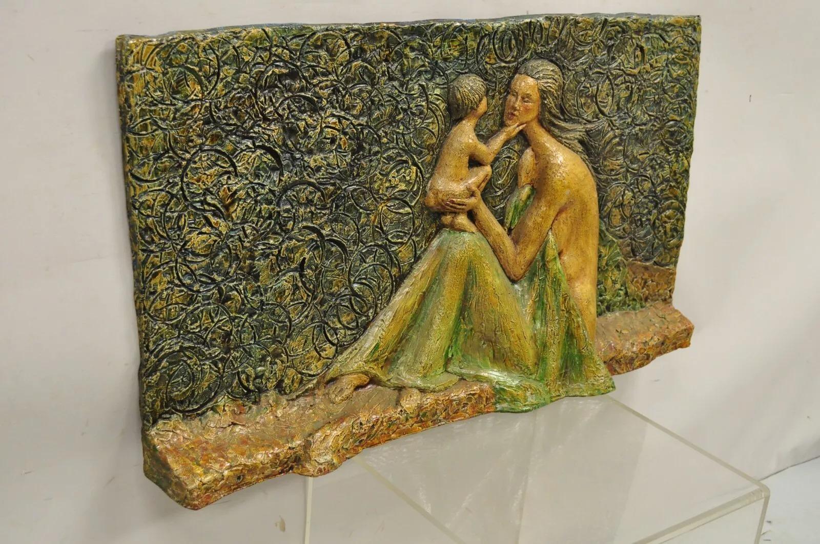 Mid Century Modern 3D Fiberglass Relief Mother & Child Nude Wall Art Sculpture For Sale 5