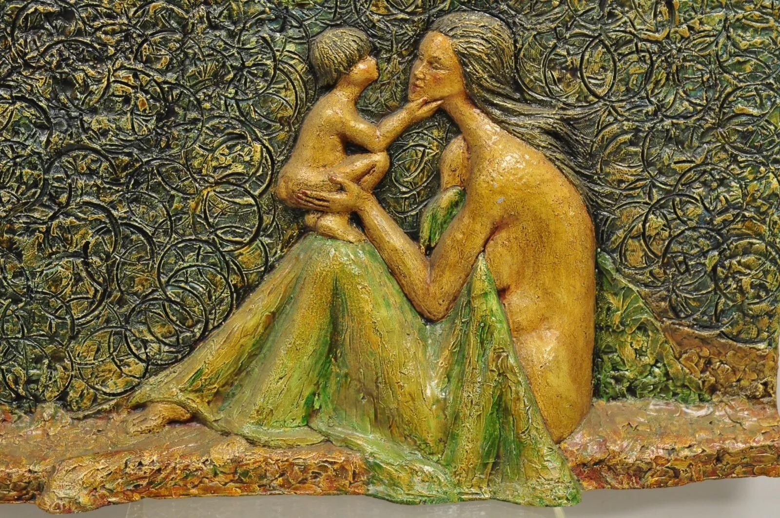 Mid-Century Modern Mid Century Modern 3D Fiberglass Relief Mother & Child Nude Wall Art Sculpture For Sale