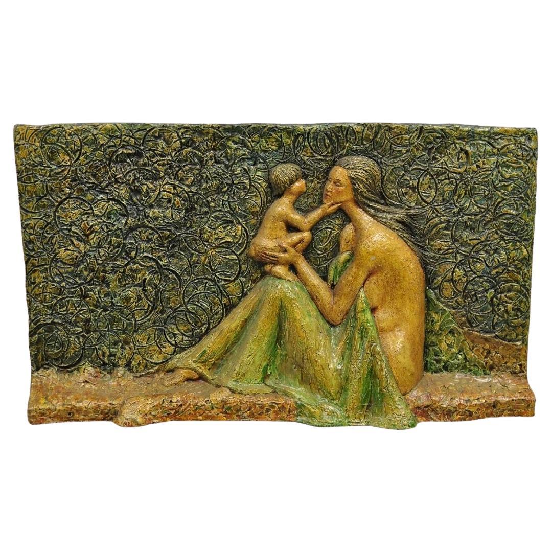 Mid Century Modern 3D Fiberglass Relief Mother & Child Nude Wall Art Sculpture For Sale