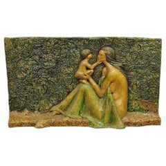 Mid Century Modern 3D Fiberglass Relief Mother & Child Nude Wall Art Sculpture