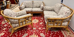 Mid Century Modern 3pc Bamboo Rattan Set with Pair Loveseats and One Chair