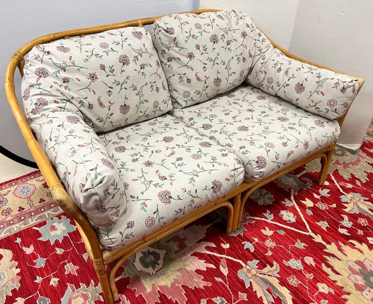 Mid Century Modern 3pc Bamboo Rattan Set with Pair Loveseats and One