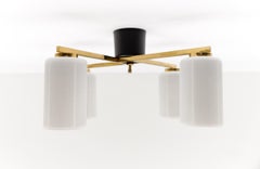 Mid-Century Modern 4-armige Messing- und Glaslampe, 1950er Jahre Italien