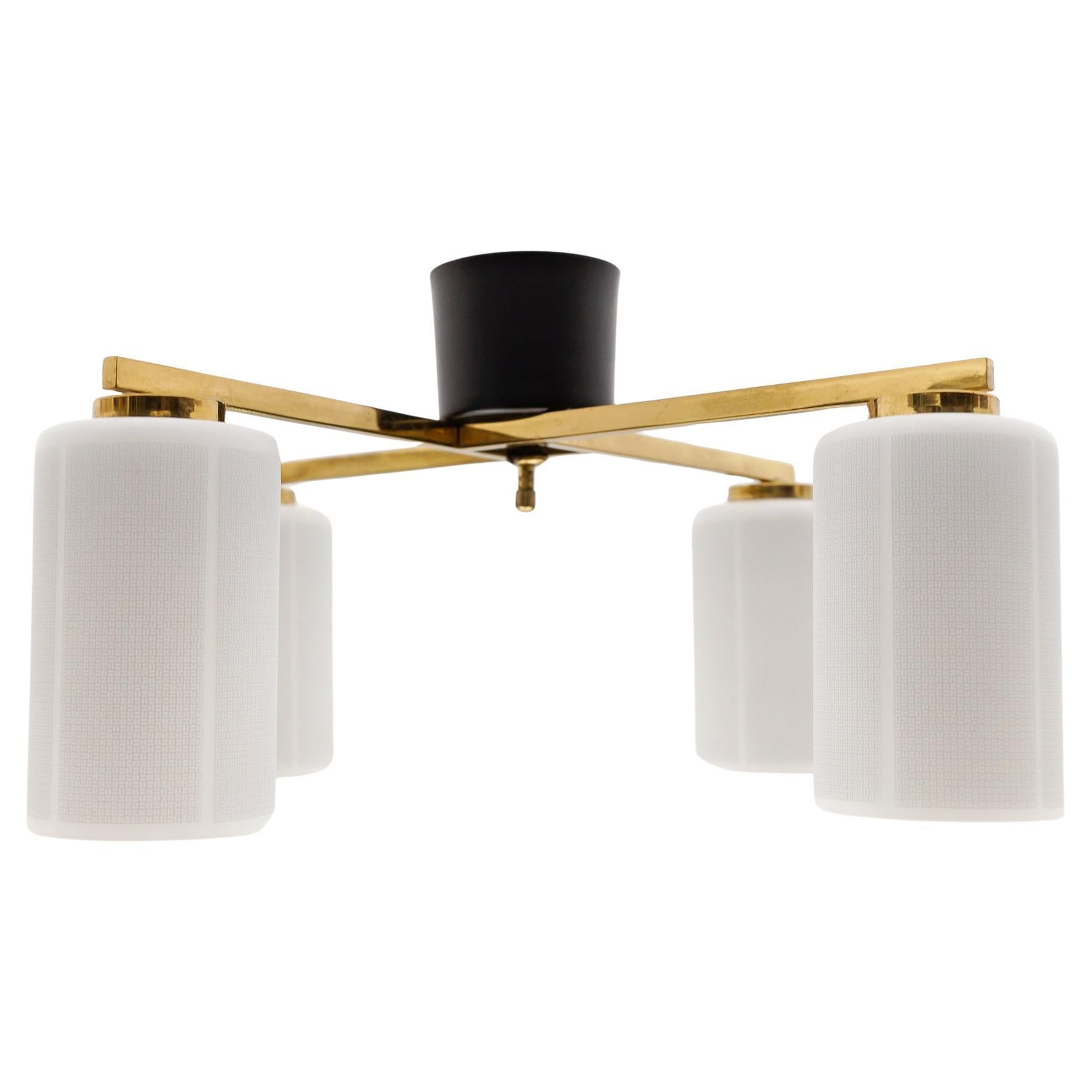 Mid-Century Modern 4-armed brass and glass lamp, 1950s Italy