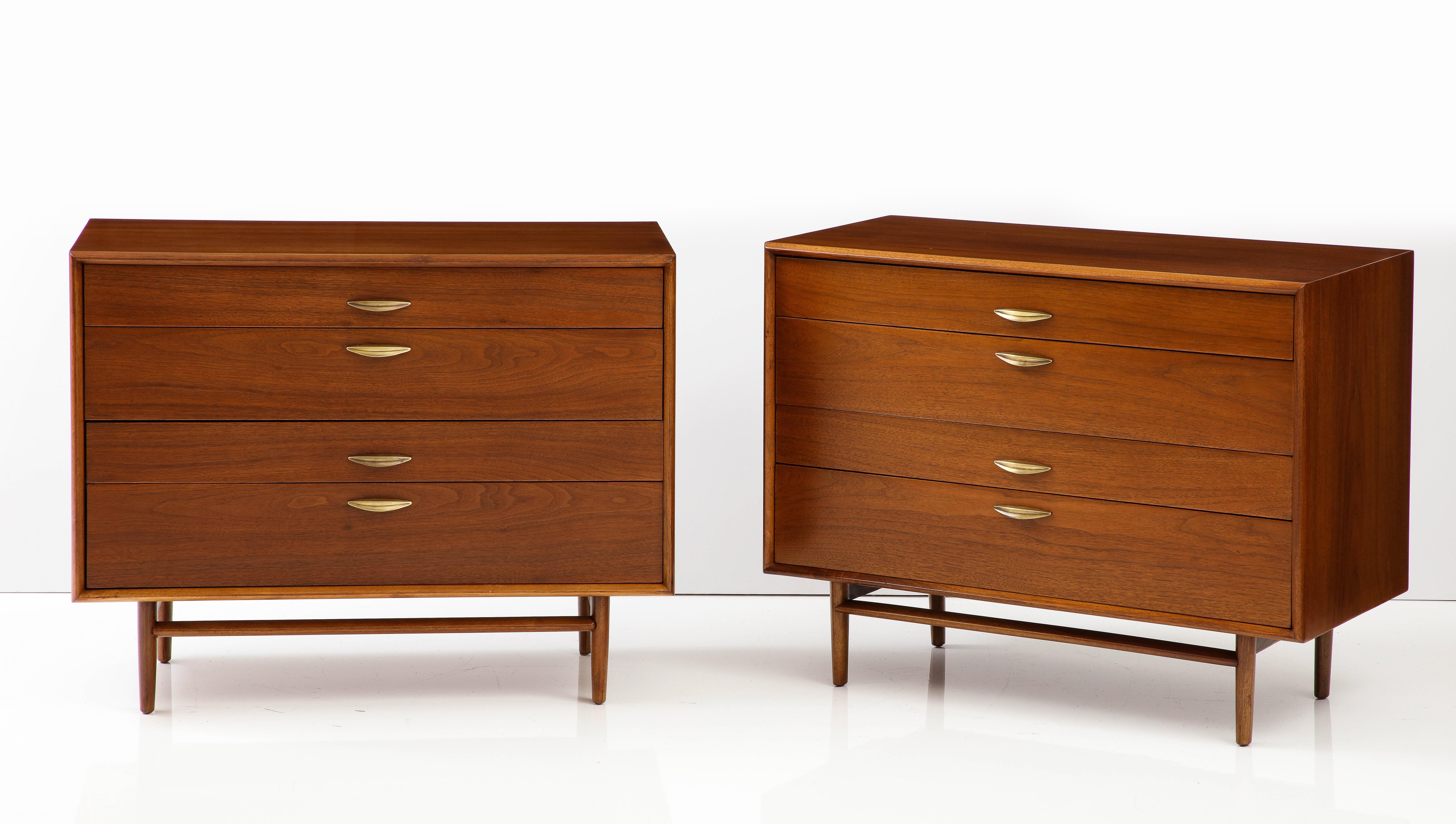 American Mid-Century Modern 4 Drawer Walnut Dressers by Drexel Parallel Collection For Sale