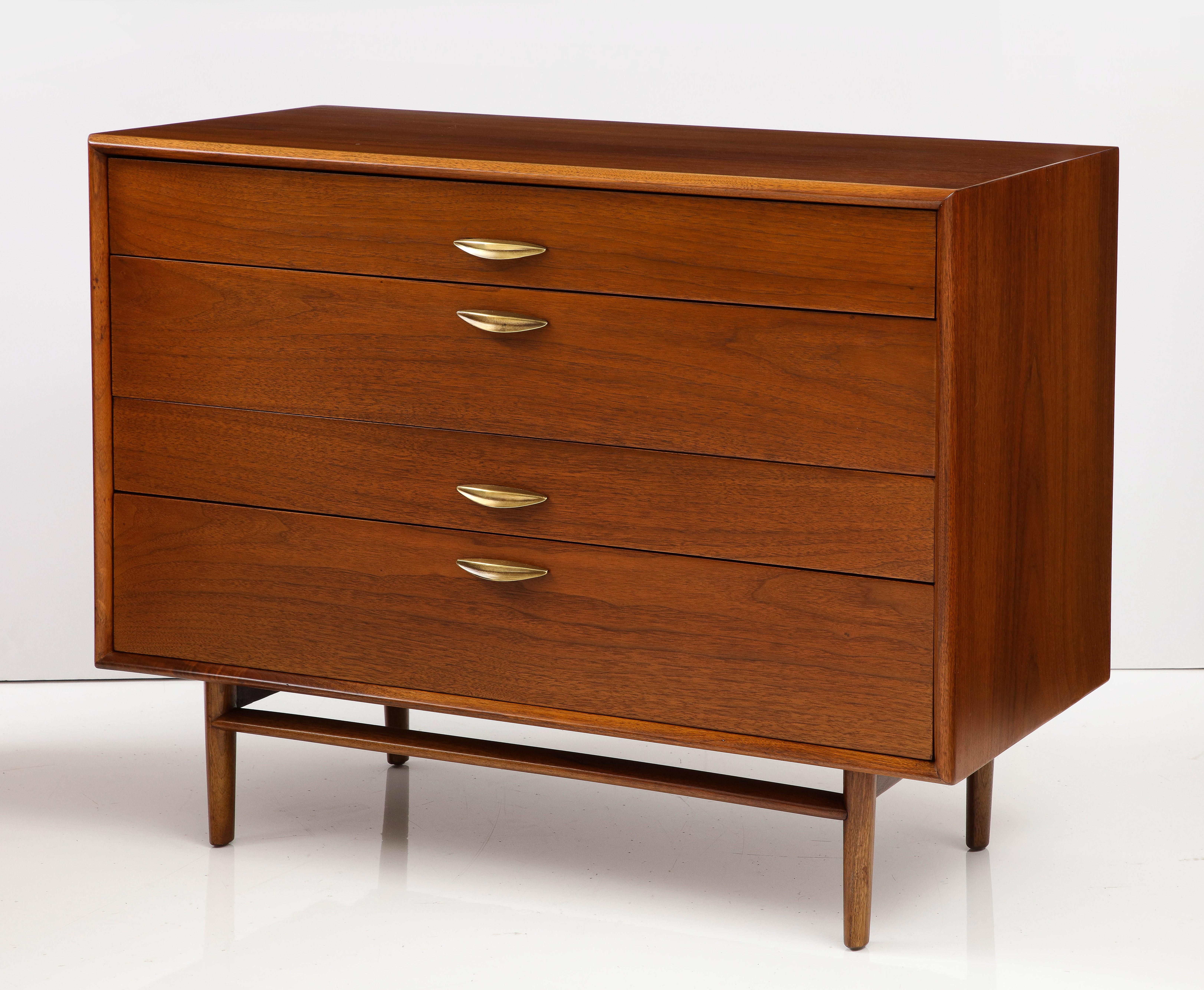 Brass Mid-Century Modern 4 Drawer Walnut Dressers by Drexel Parallel Collection For Sale