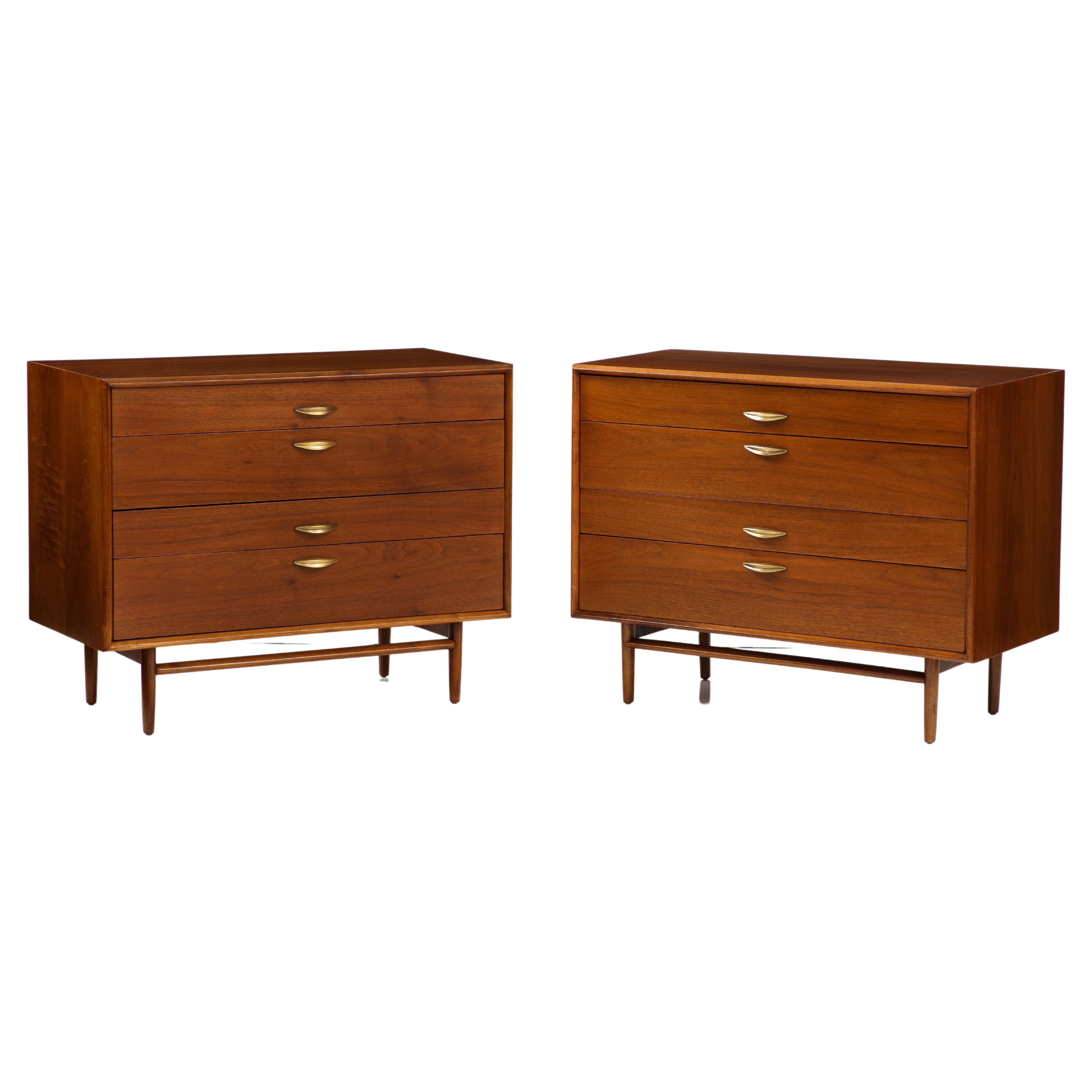 Mid-Century Modern 4 Drawer Walnut Dressers by Drexel Parallel Collection
