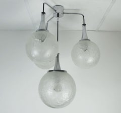 mid century modern 4-light PENDANT LAMP glass and chrome cascading light 1970s