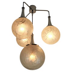 LAMPE PENDANTE à 4 lumières verre et chrome en cascade 1970