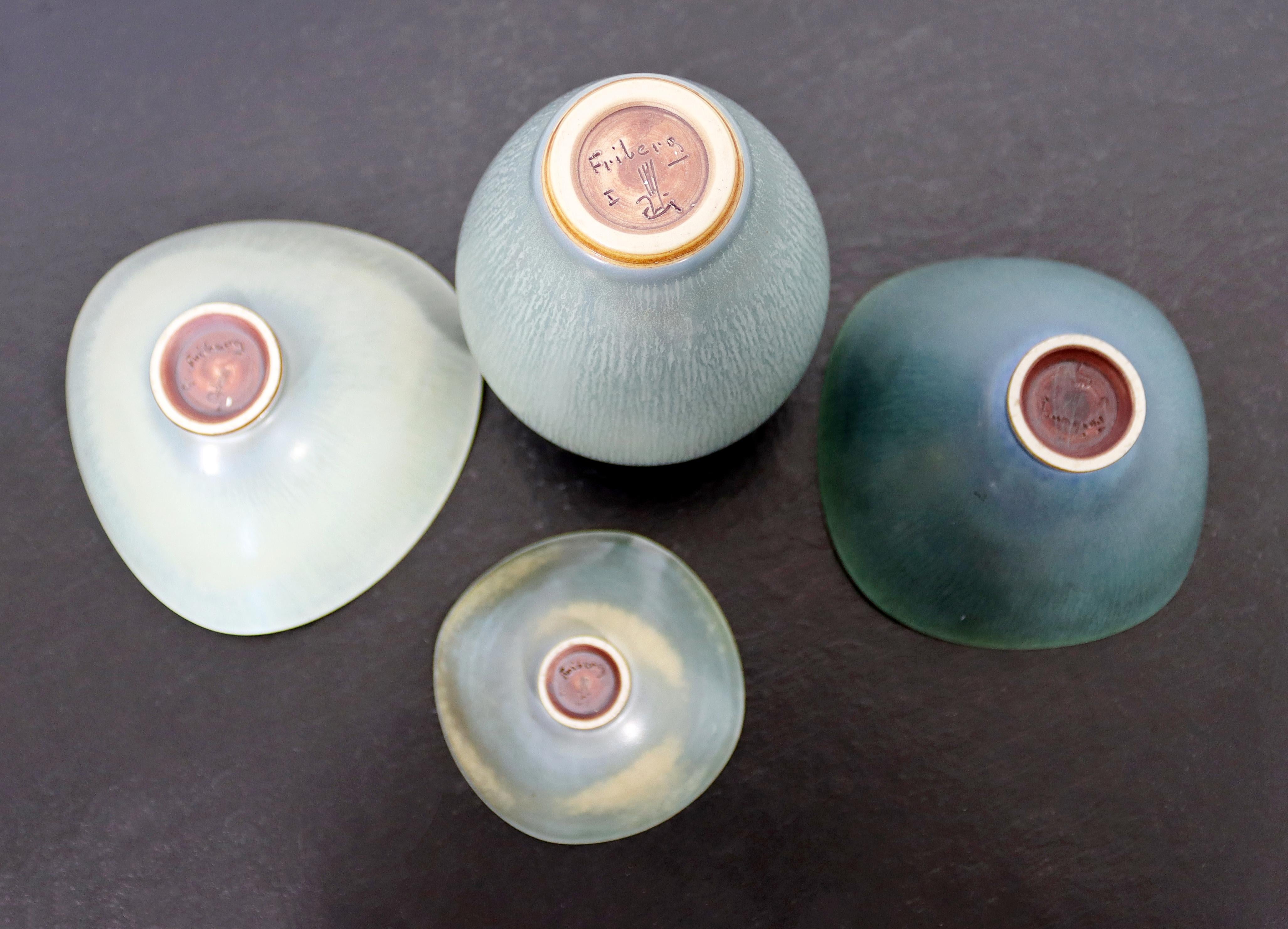 Mid-20th Century Mid Century Modern 4 Pc Ceramic Set Signed Berndt Friberg Blue Hare Glaze 1960s