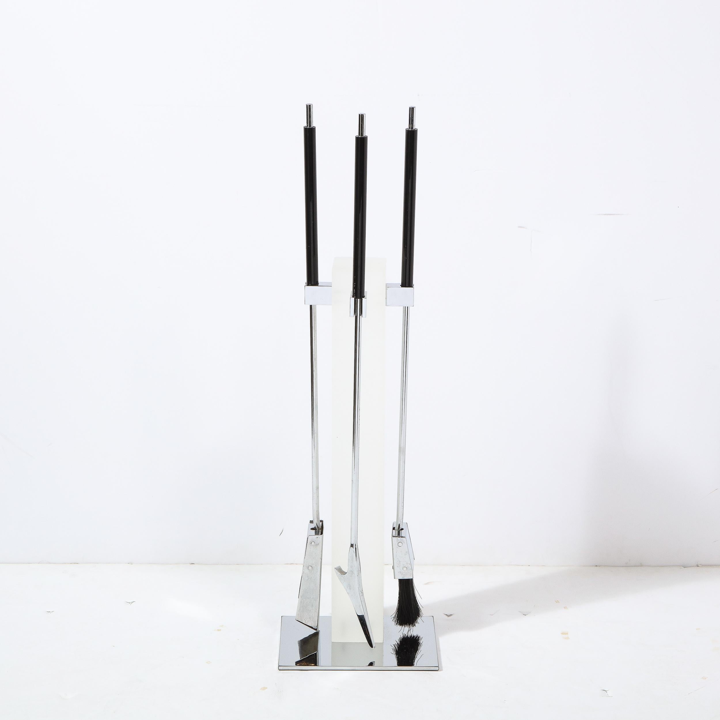 Mid-Century Modern 4 Piece Chrome & Frosted Lucite Fireplace Tool Set by Pace For Sale 7