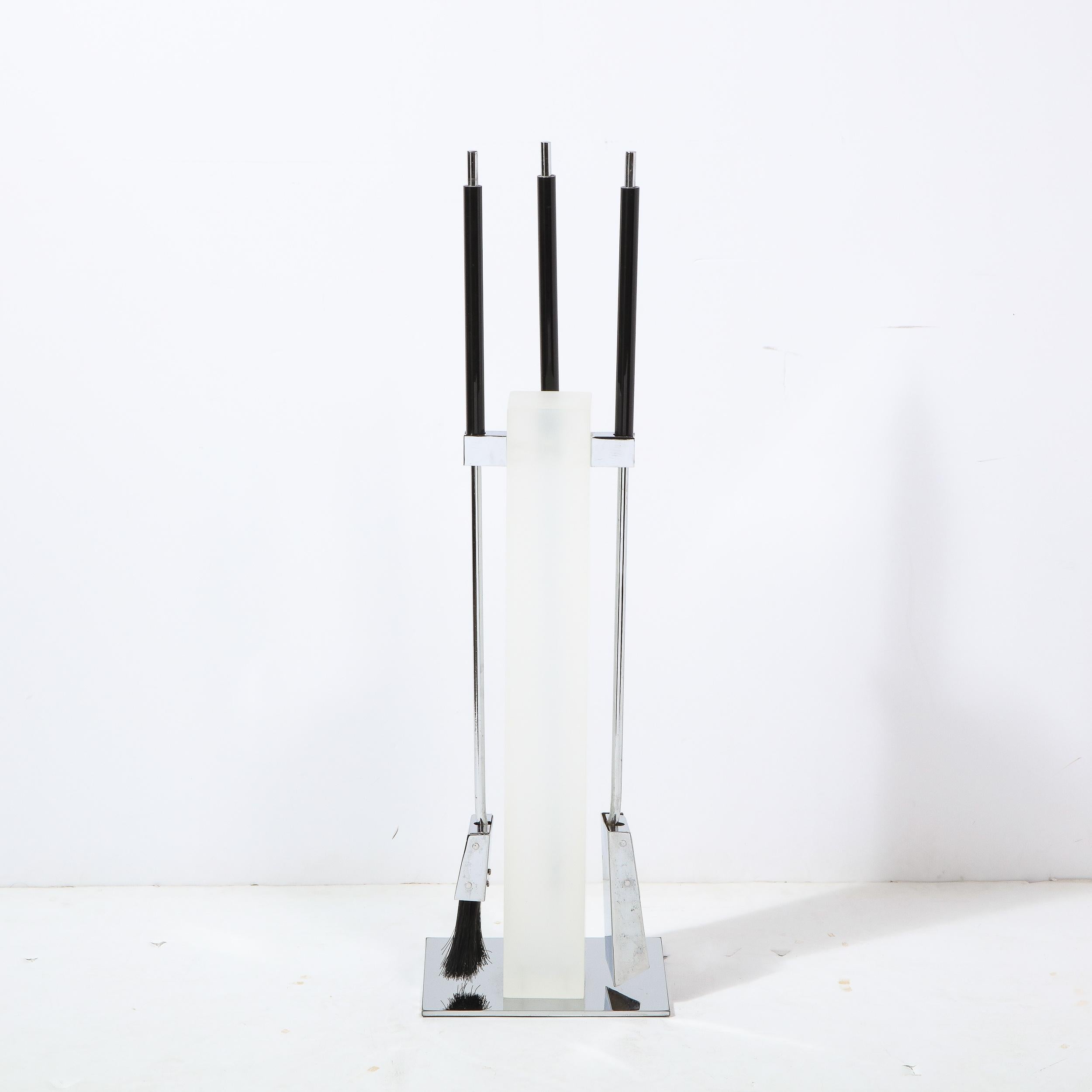 Mid-Century Modern 4 Piece Chrome & Frosted Lucite Fireplace Tool Set by Pace For Sale 2