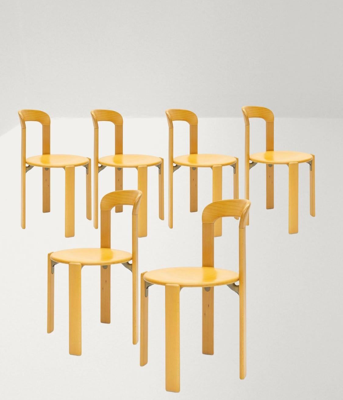 Mid-Century Modern, 4 Rey Chairs by Bruno Rey, Color Vintage Beech, Design, 1971 In New Condition In Stein am Rhein, CH