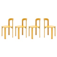 Mid-Century Modern, 4 Rey Chairs by Bruno Rey, Color Vintage Beech, Design, 1971