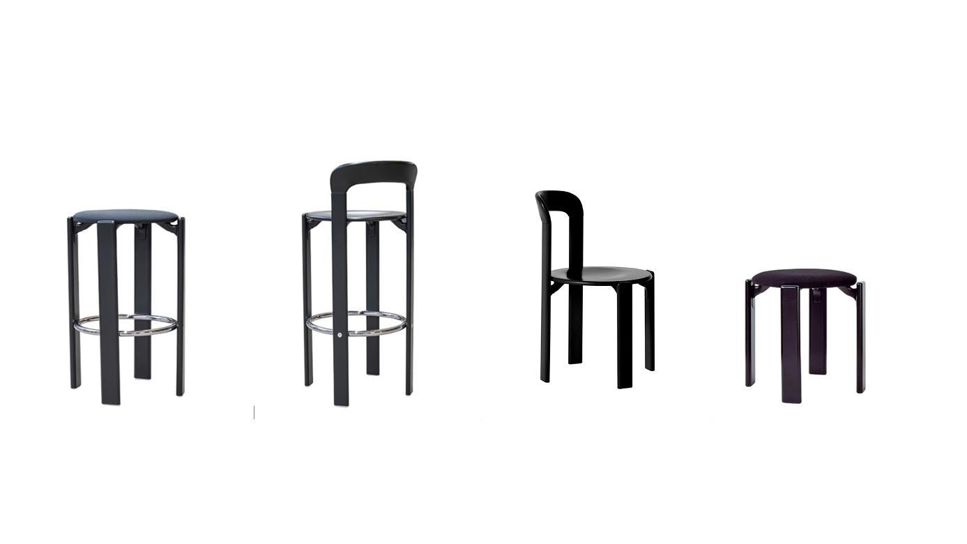 Contemporary Mid-Century Modern, 4 Rey Chairs by Bruno Rey, Color Vintage Walnut, Design 1971