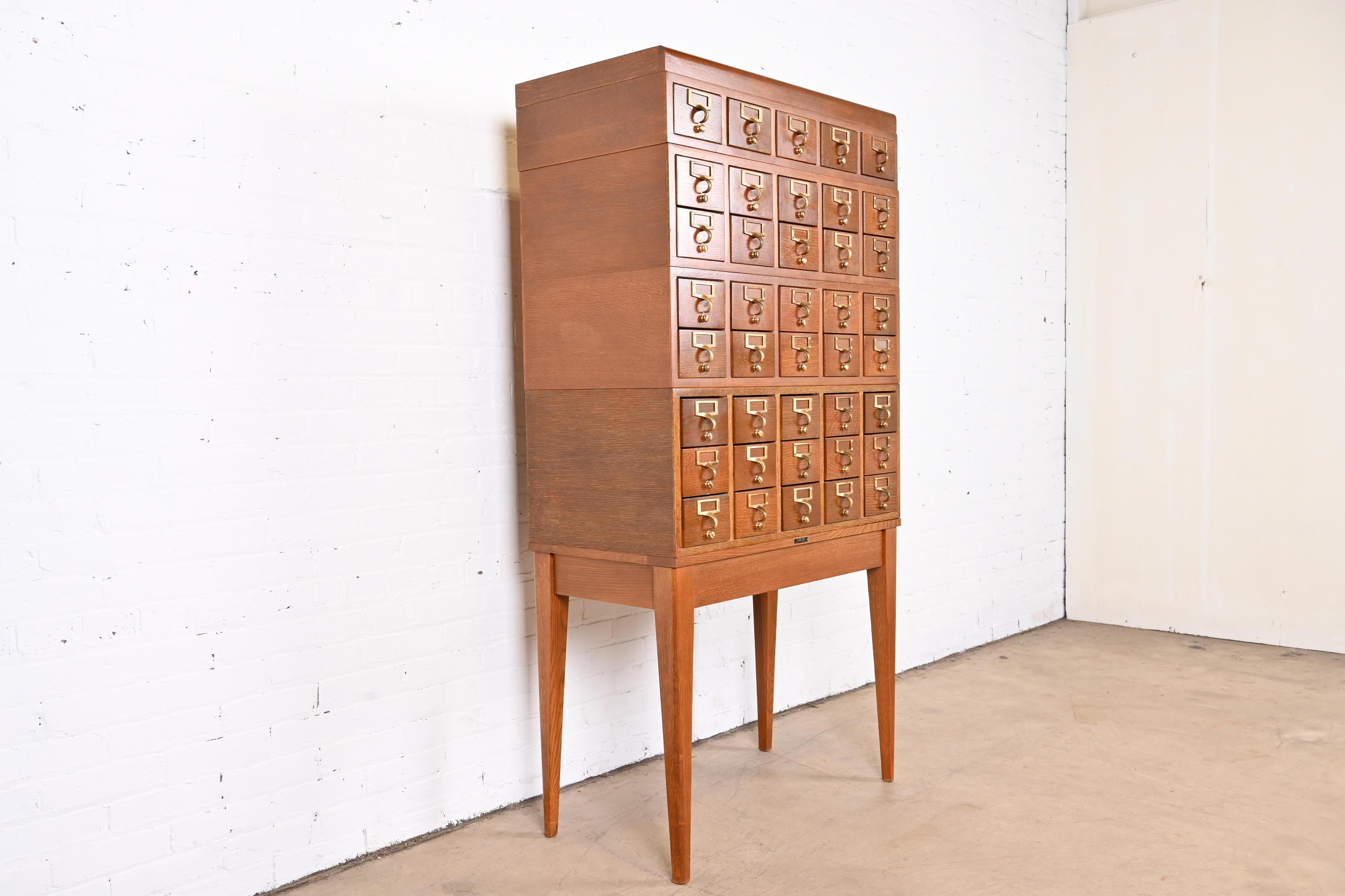 Mid-Century Modern 40-Drawer Oak Library Card Catalog by Gaylord Bros. In Good Condition In South Bend, IN