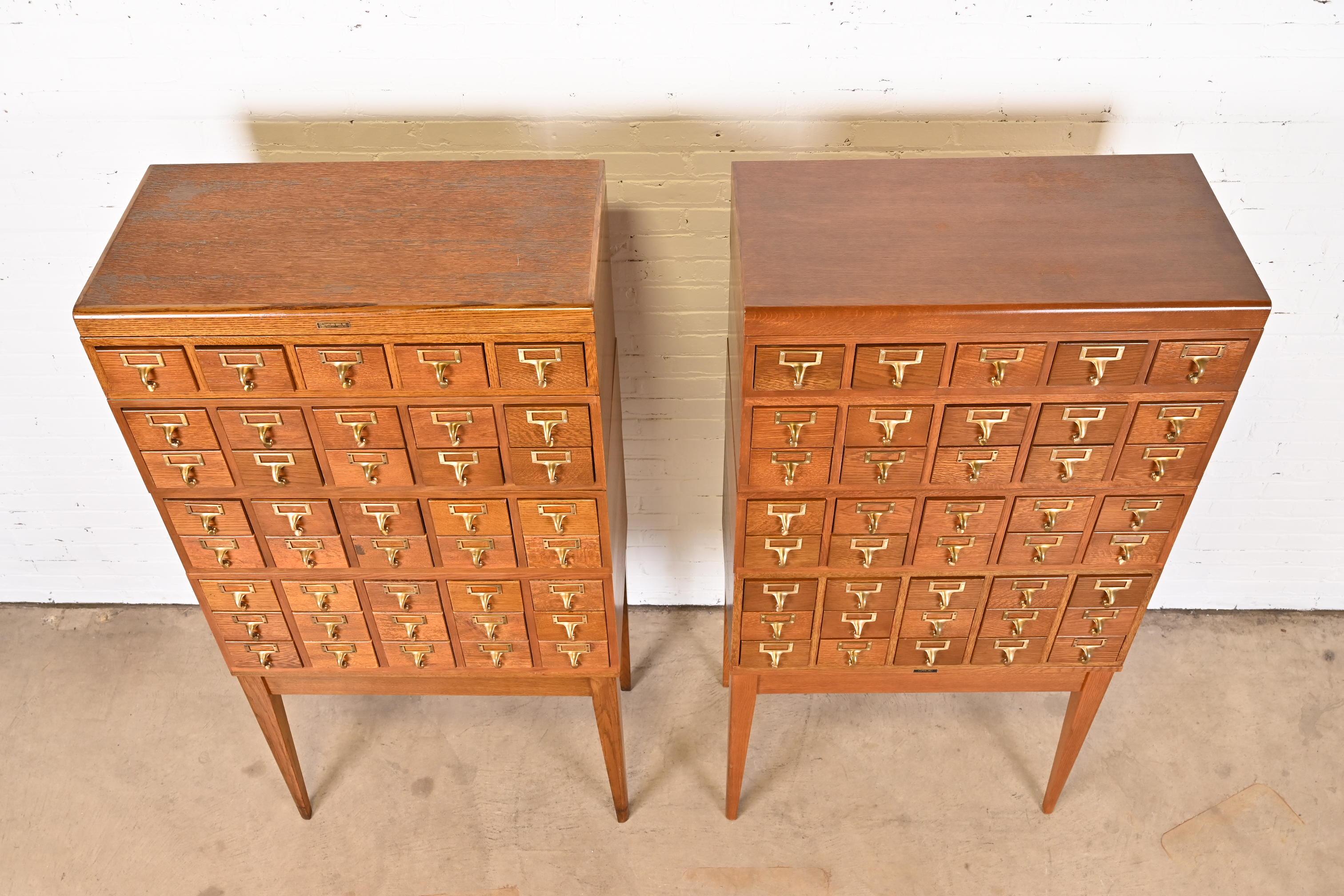 Mid-Century Modern 40-Drawer Oak Library Card Catalogs by Gaylord Bros., Pair 4