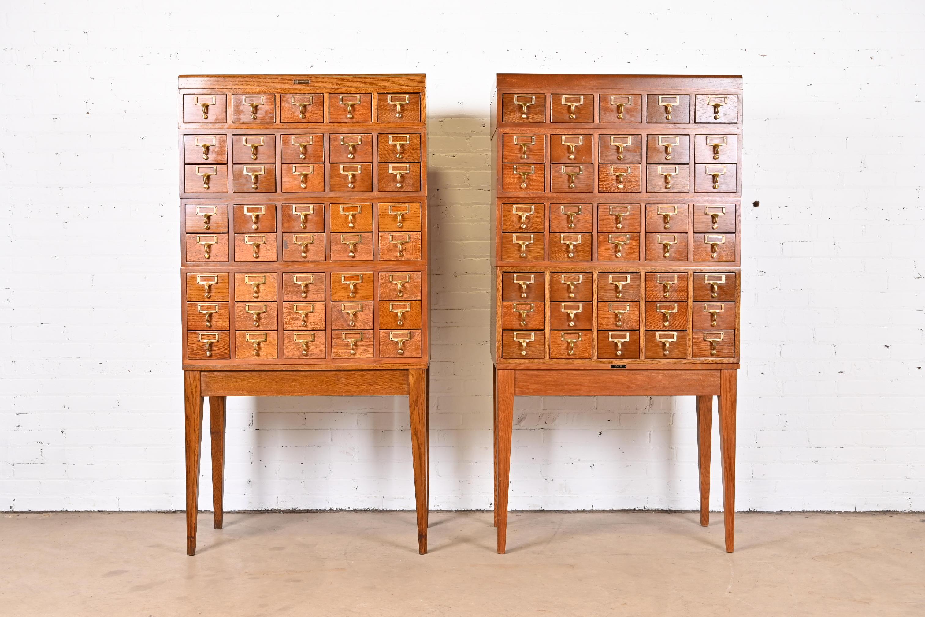 American Mid-Century Modern 40-Drawer Oak Library Card Catalogs by Gaylord Bros., Pair