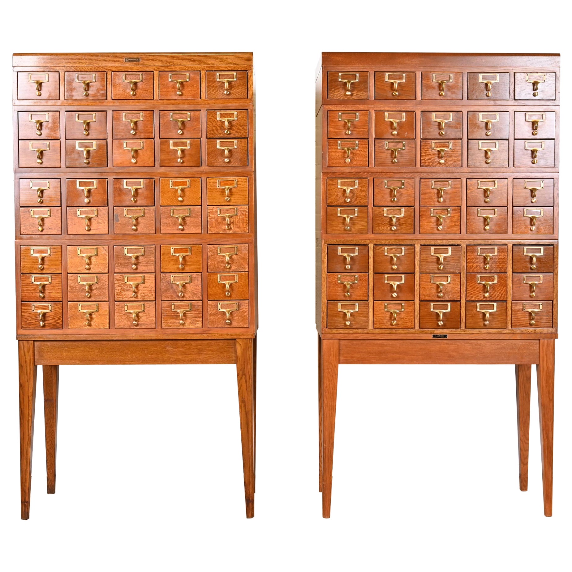 Mid-Century Modern 40-Drawer Oak Library Card Catalogs by Gaylord Bros., Pair