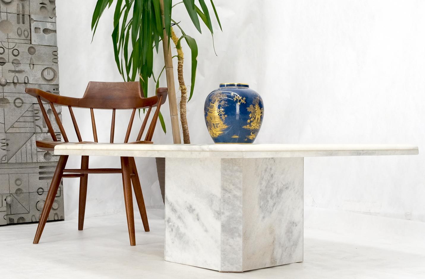Polished Mid Century Modern Square White & Grey Marble Coffee Center Table  For Sale