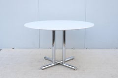 Mid-Century Modern 46" Round White Top and Polished Chrome Base Dining Table