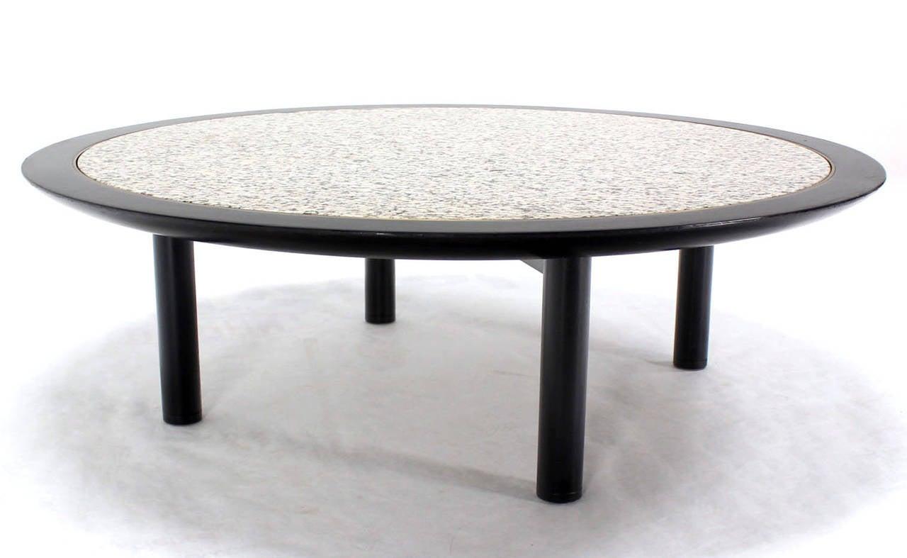 Mid-Century Modern Mid Century Modern 48 Inches Round Granite Top Black Lacquer  Coffee Table Baker For Sale