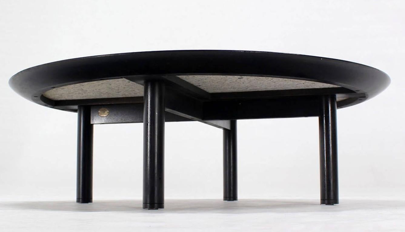 American Mid Century Modern 48 Inches Round Granite Top Black Lacquer  Coffee Table Baker For Sale