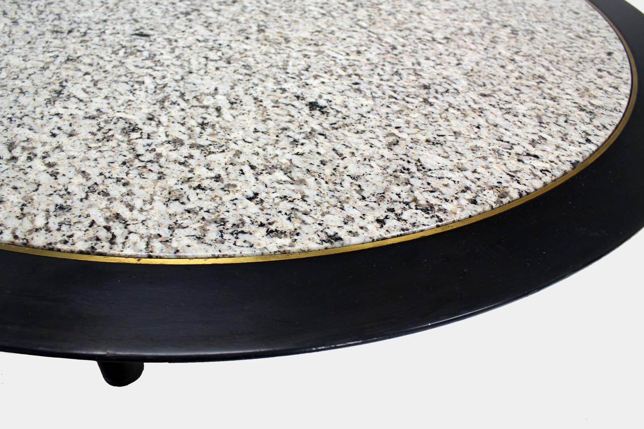 Blackened Mid Century Modern 48 Inches Round Granite Top Black Lacquer  Coffee Table Baker For Sale