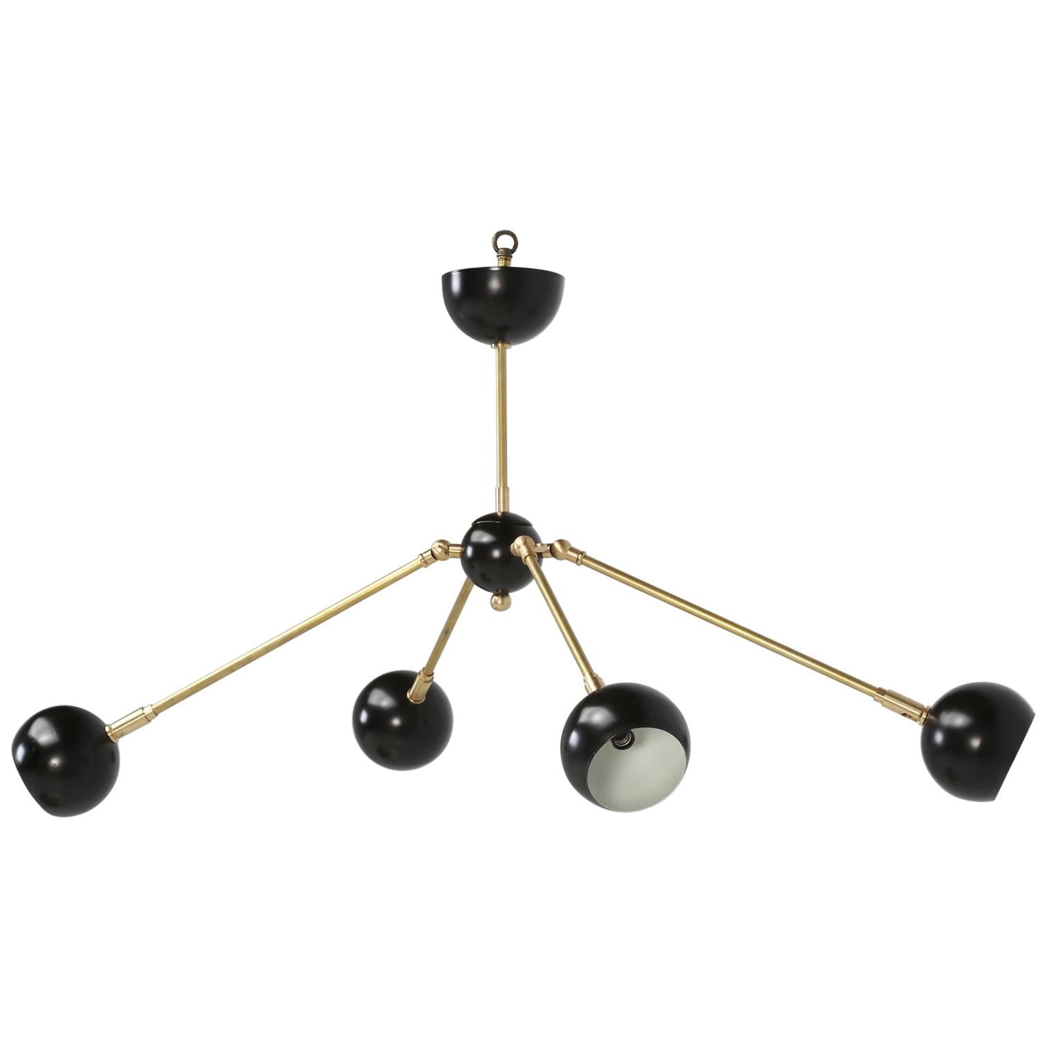 Mid-Century Modern 4-Arm Pendant Light or Chandelier with Adjustable Arms