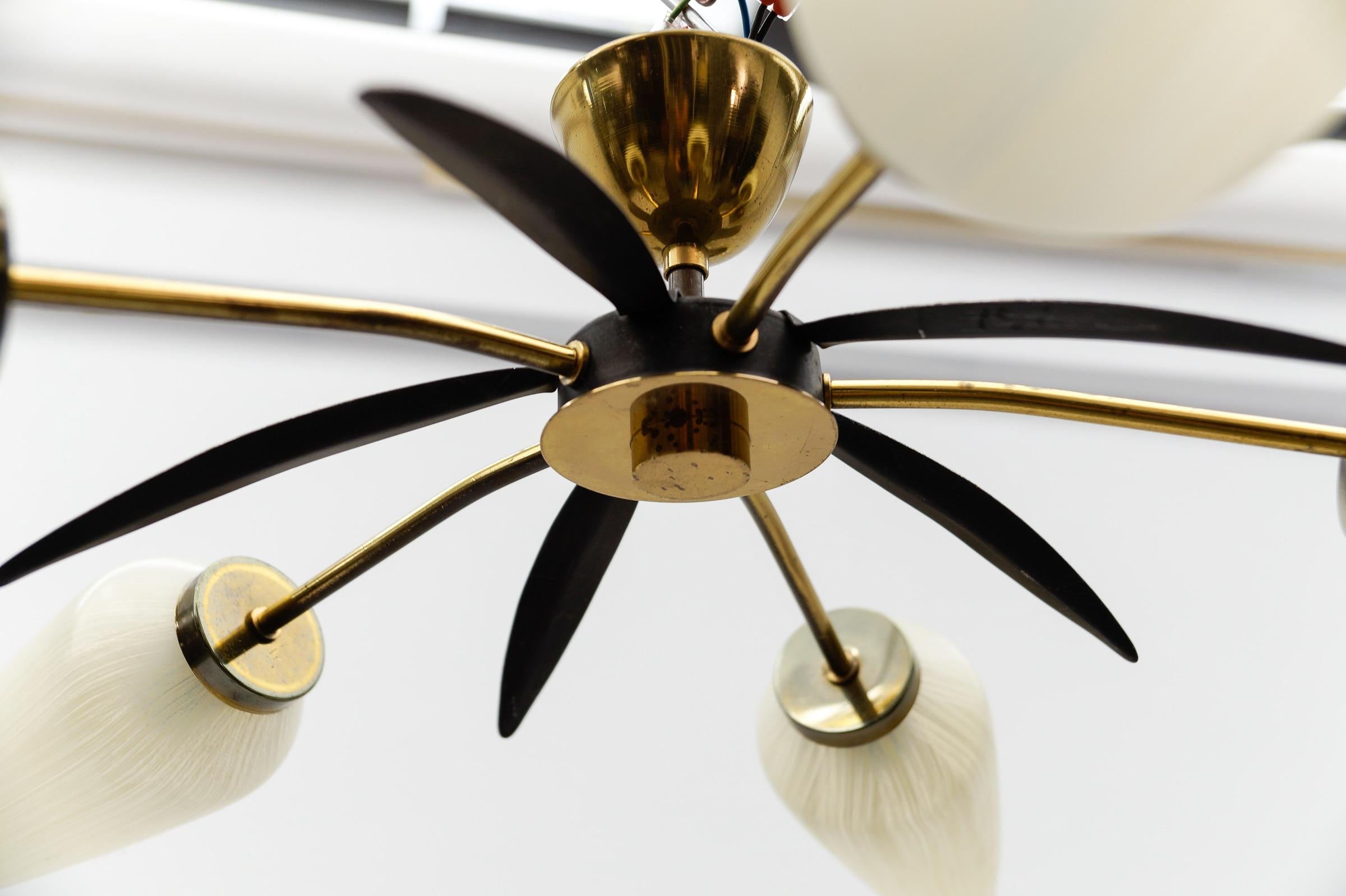 Mid-Century Modern 5-armige Sputnik-Lampe aus Messing und Glas, 1950 im Angebot 5