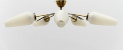 Mid-Century Modern 5-armed brass and glass Sputnik lamp, 1950