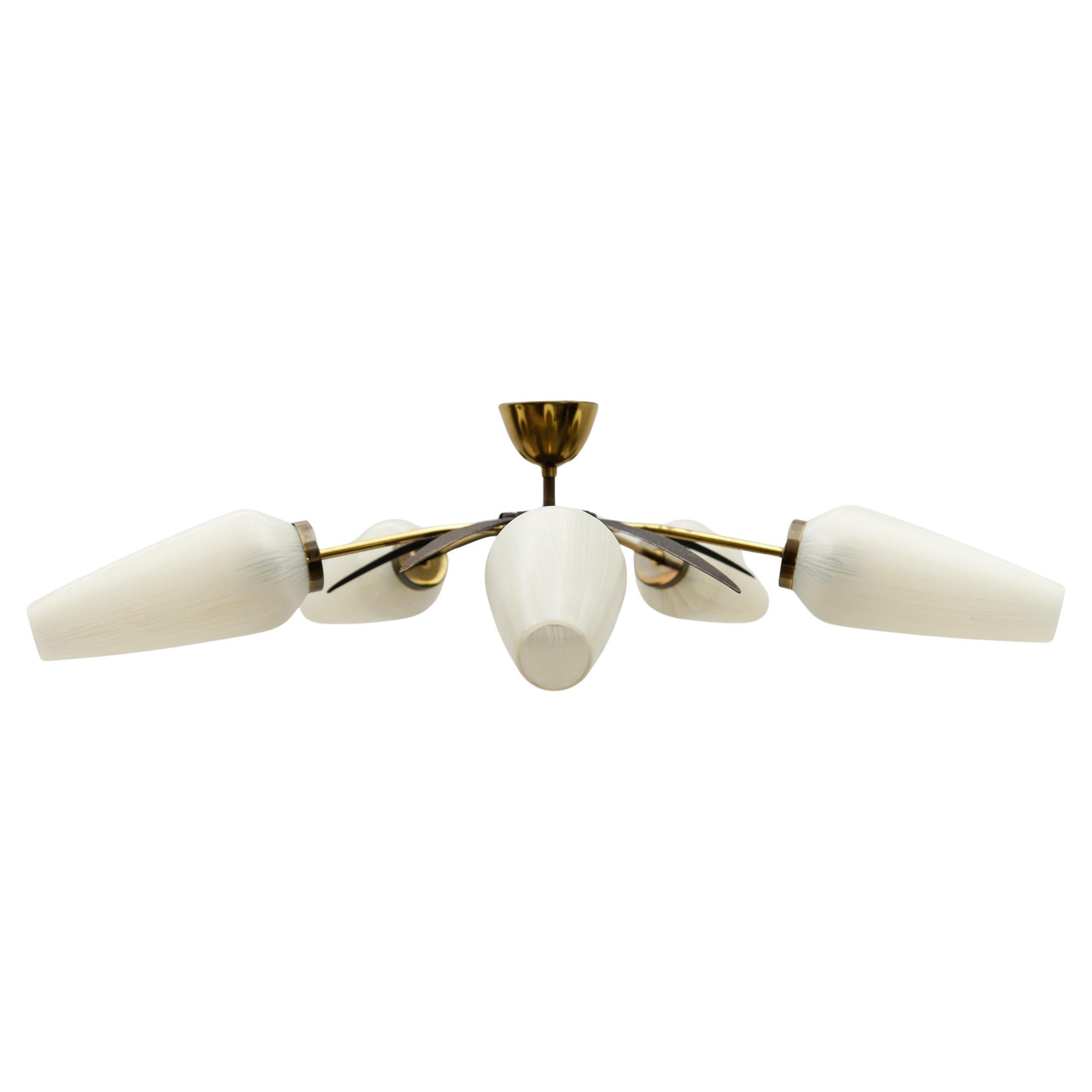 Mid-Century Modern 5-armige Sputnik-Lampe aus Messing und Glas, 1950