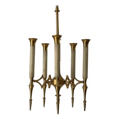 Mid-Century Modern 5-armed Brass Chandelier, 1960s, Italy