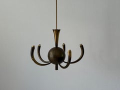 Mid-Century Modern 5-Armed Brass Large Ceiling Lamp, 1950s, Italy