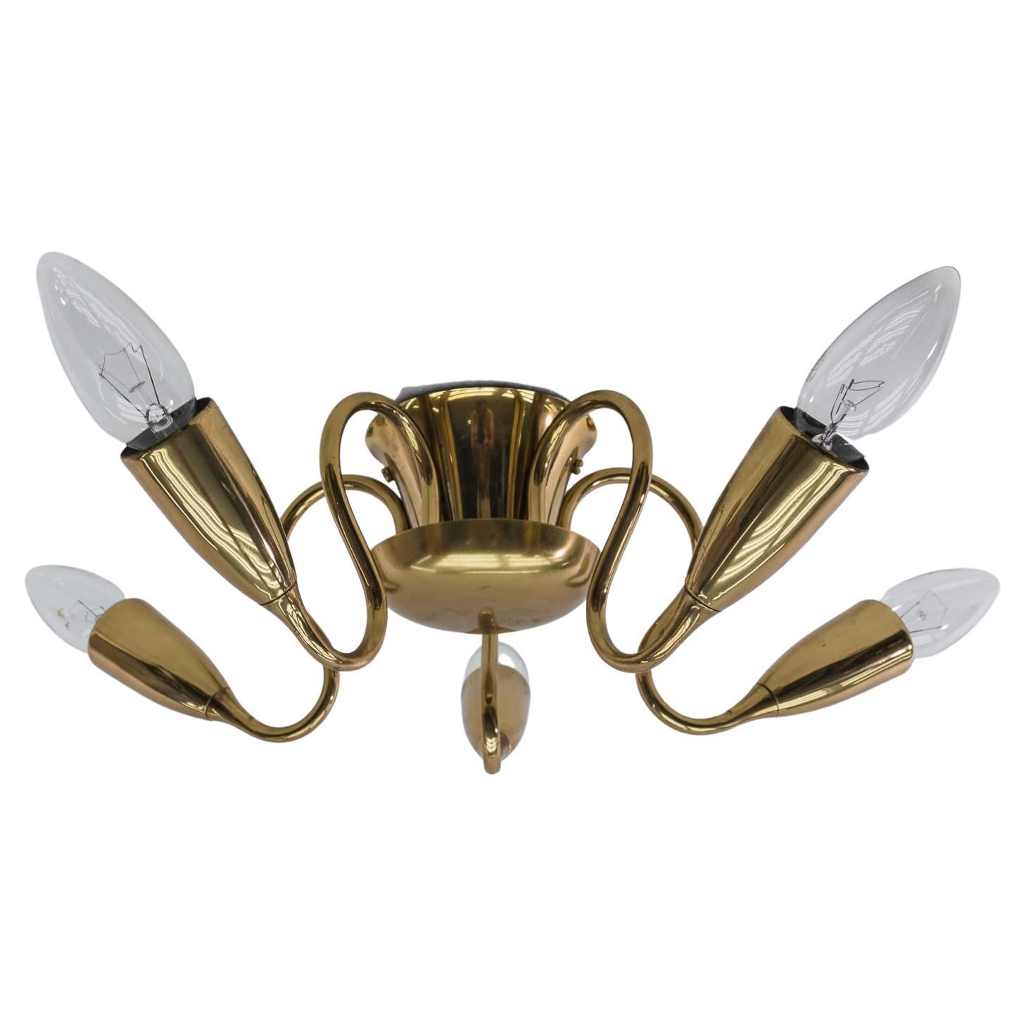 Mid-Century Modern 5-Armed Brass Sputnik Lamp, 1950s