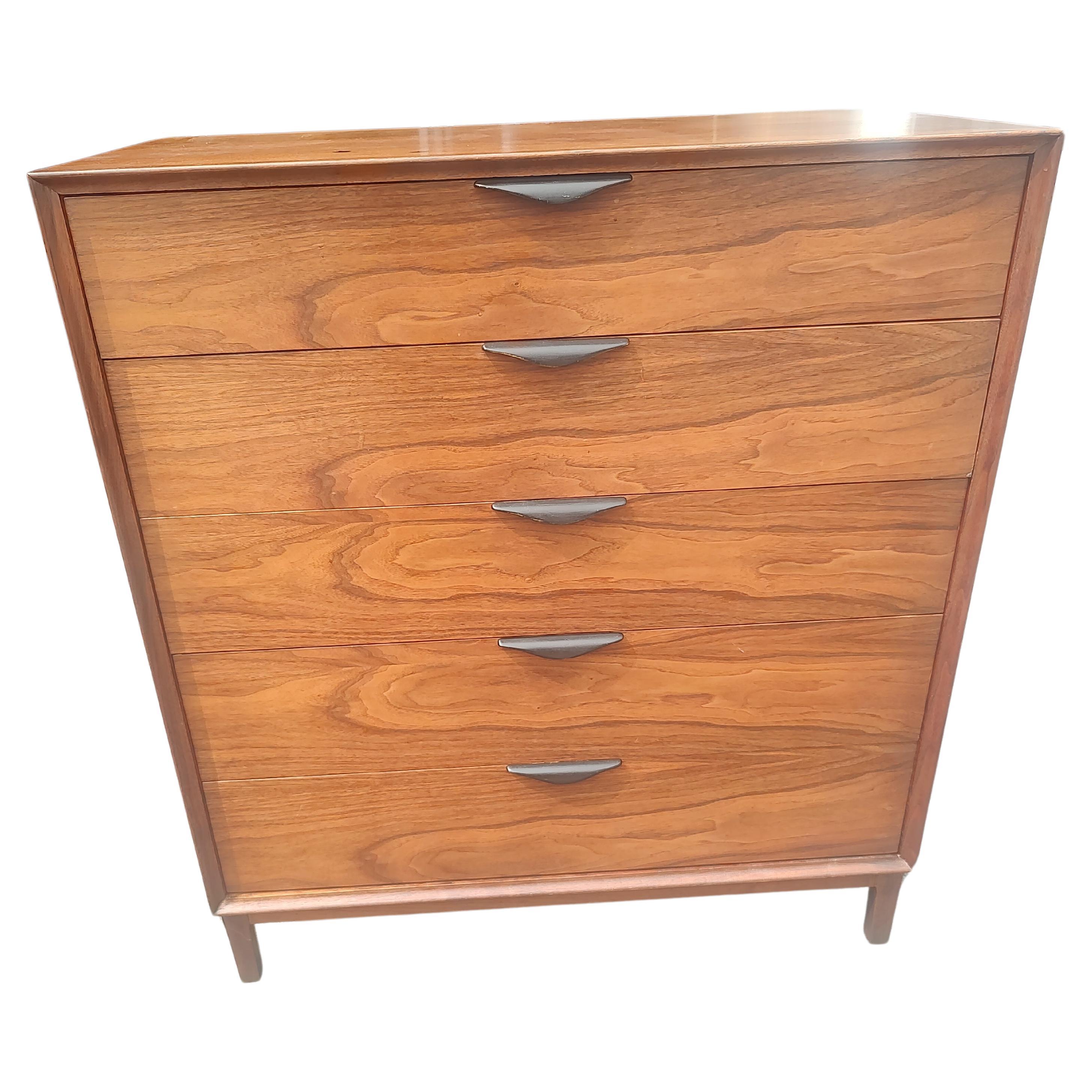 Mid Century Modern 5 Drawer Dresser in Walnut by Dillingham