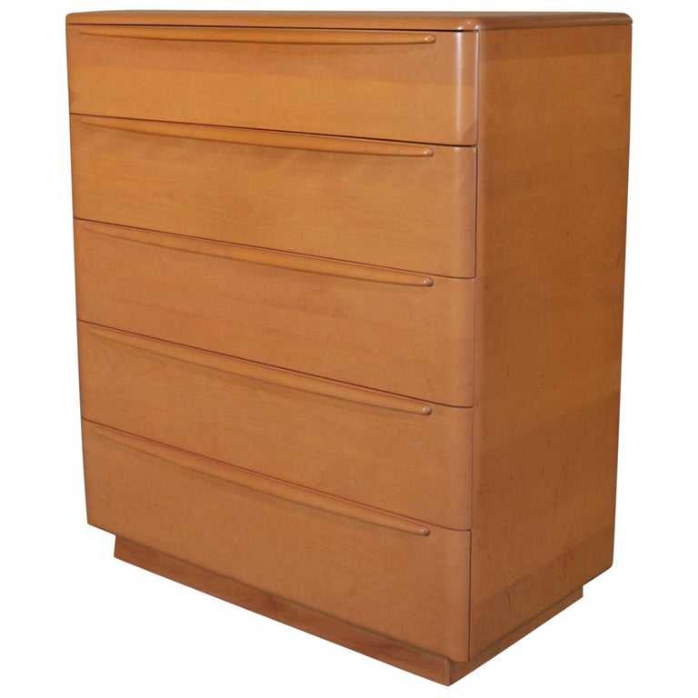 MidCentury Modern 5Drawer Heywood Wakefield Highboy Dresser, Champagne For Sale at 1stDibs