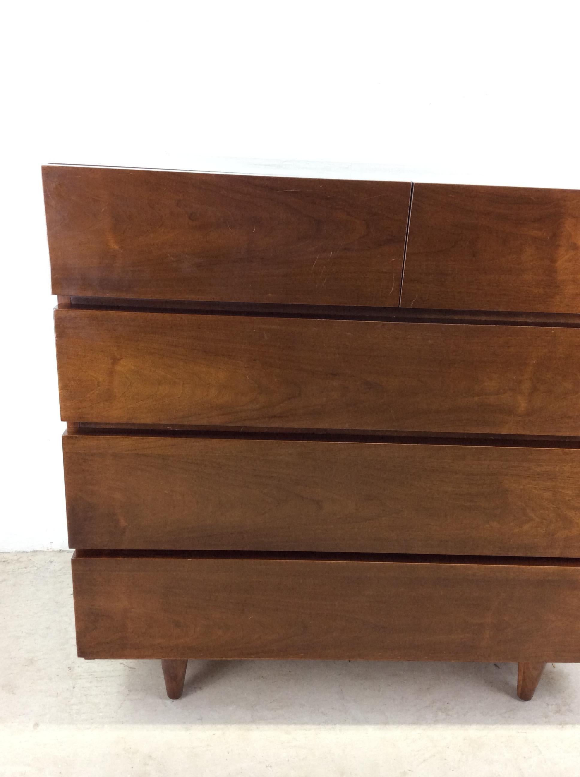 Veneer Mid Century Modern 5 Drawer Highboy Dresser by American of Martinsville