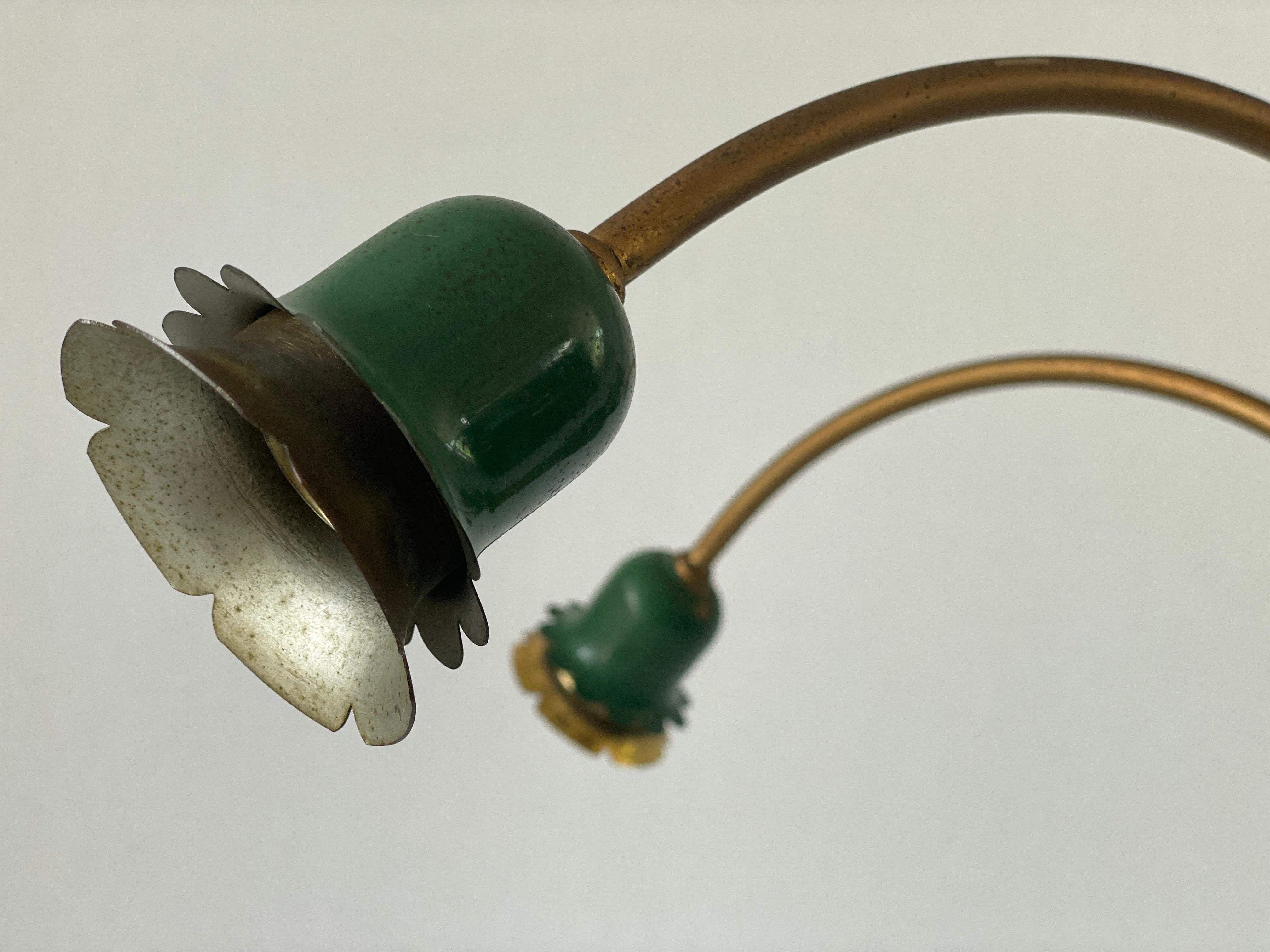 Lustre à 5 têtes en métal vert et laiton, milieu du siècle dernier, 1950, Italie en vente 6