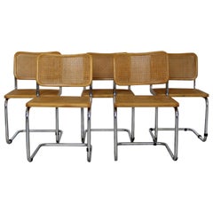 Mid-Century Modern 5 Marcel Breuer Cane Cantilever Chrome Side Chairs, Italy