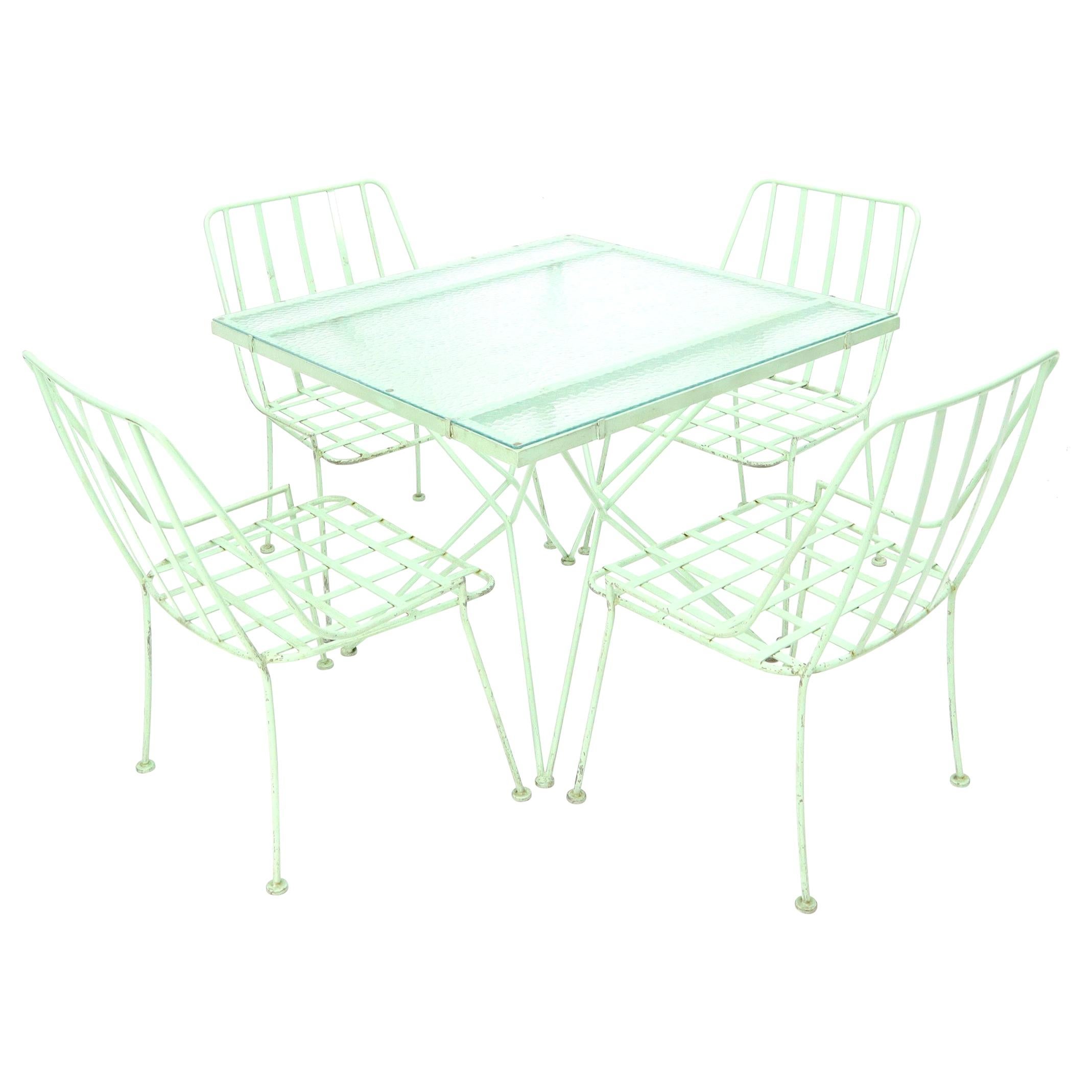 Mid-Century Modern 5 Pieces Glass Top Outdoor Dining Set Art, Russel Woodard For Sale