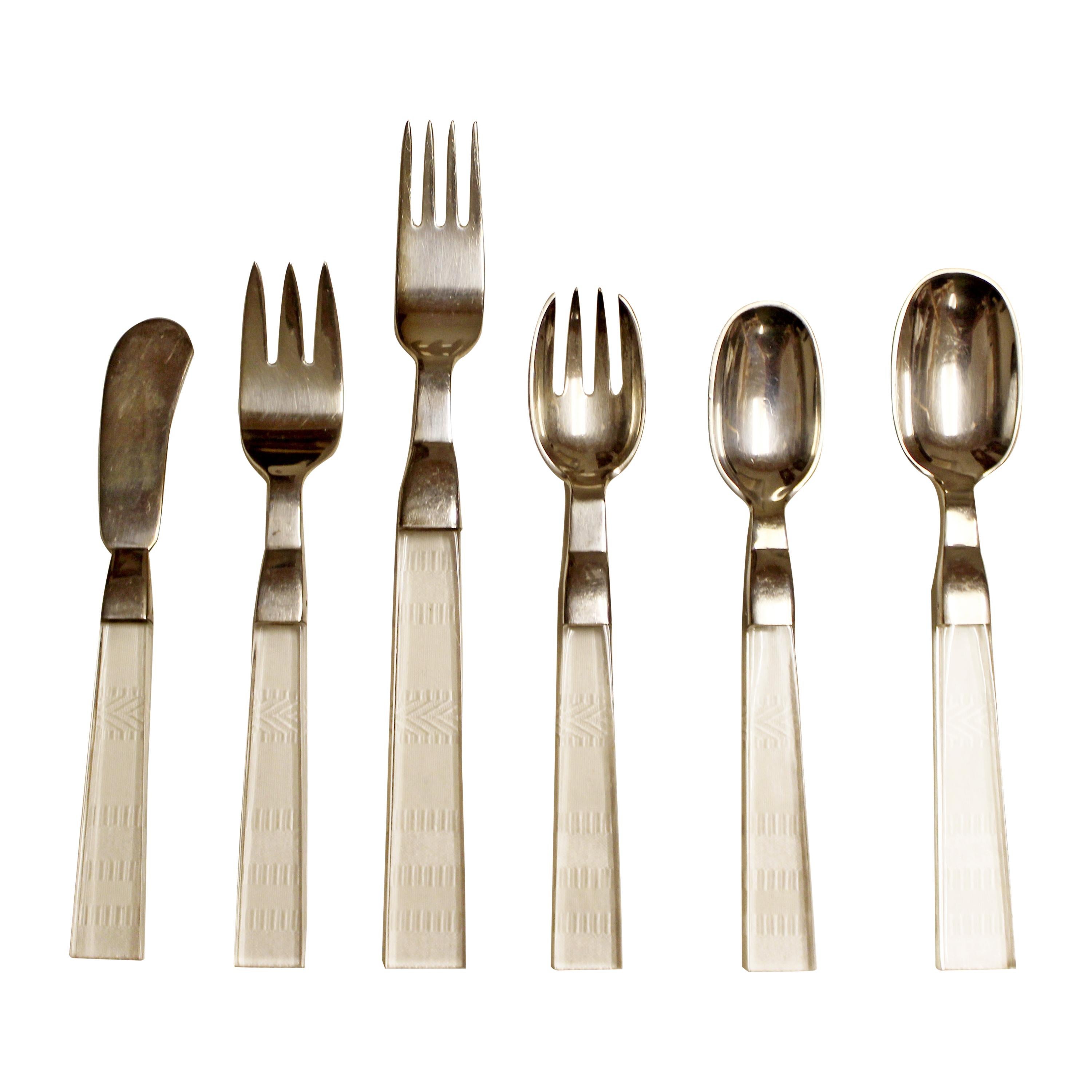 Mid-Century Modern 52 Piece Porter Blanchard Lucite and Silver Flatware, 1970s